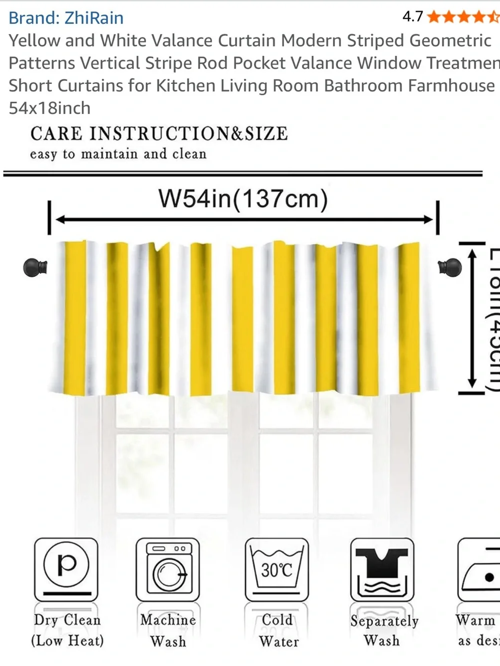 Yellow and White Striped Window Valance - Modern Rod Pocket